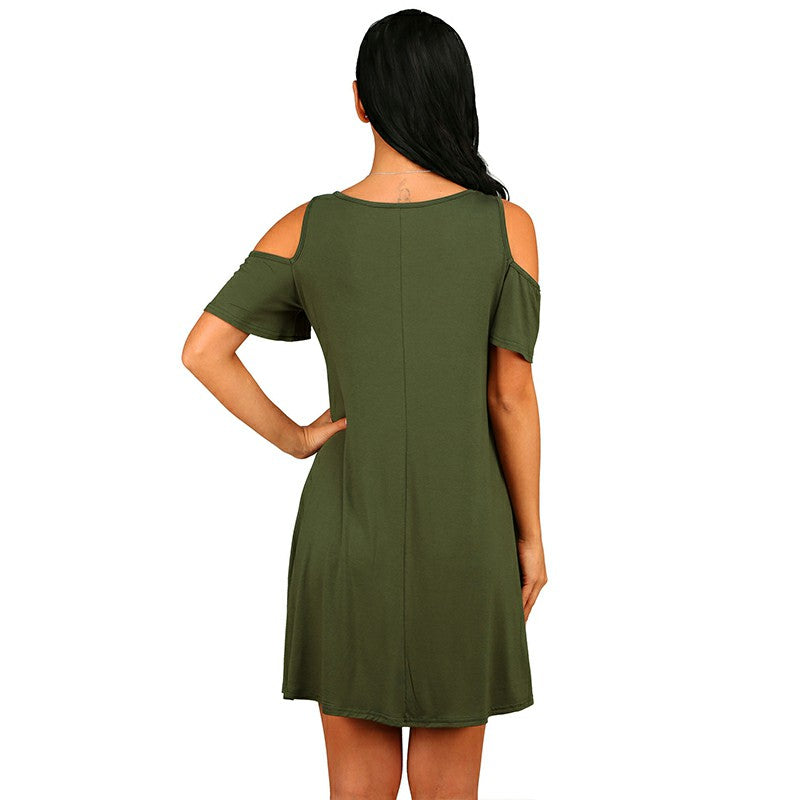 Women Summer Casual Spaghetti Strap Off Shoulder Ruffle Sleeves Shift Loose Mini Dress with Pockets