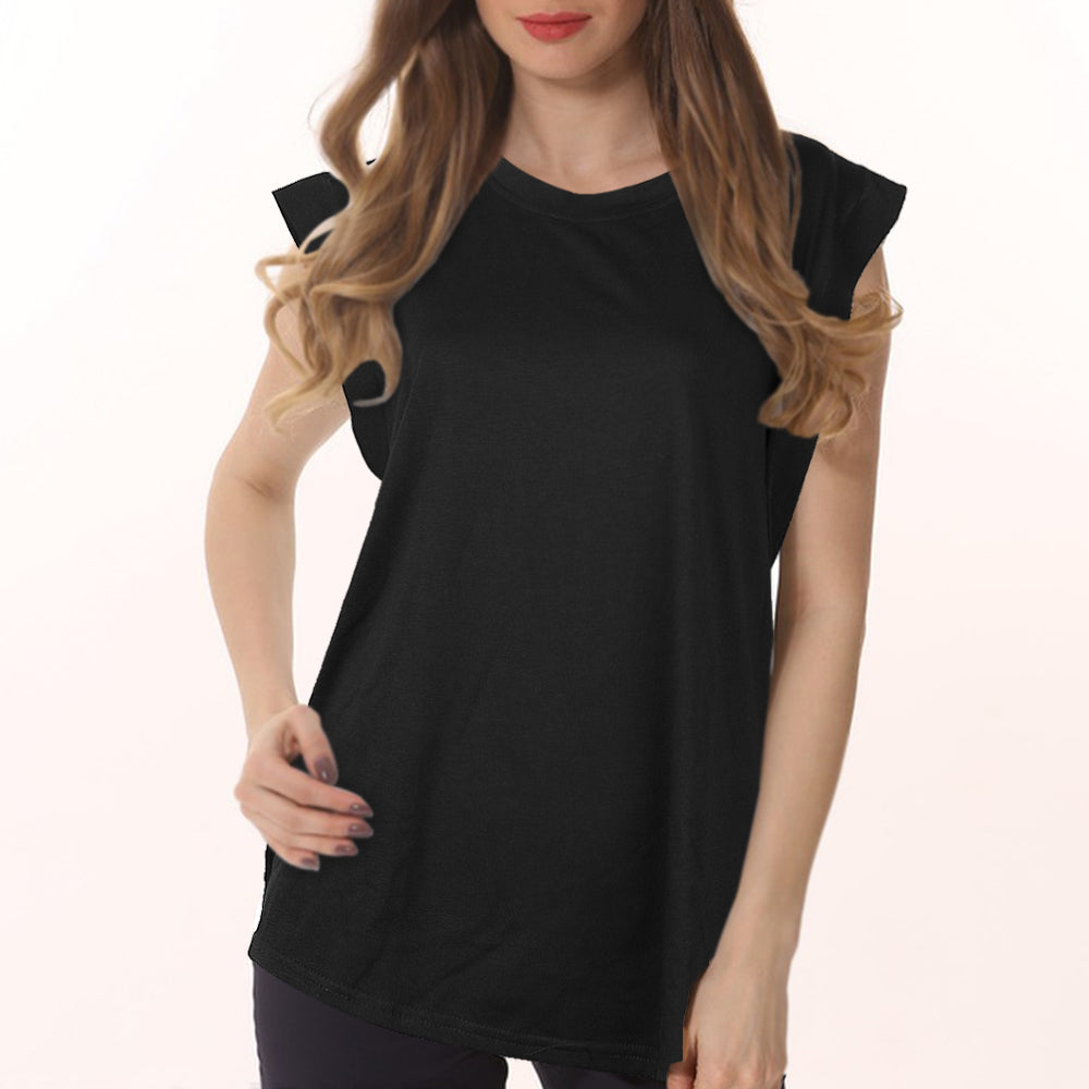 Ladies Crewneck Tank Tops Sleeveless Vests for Women Summer - Black Size L