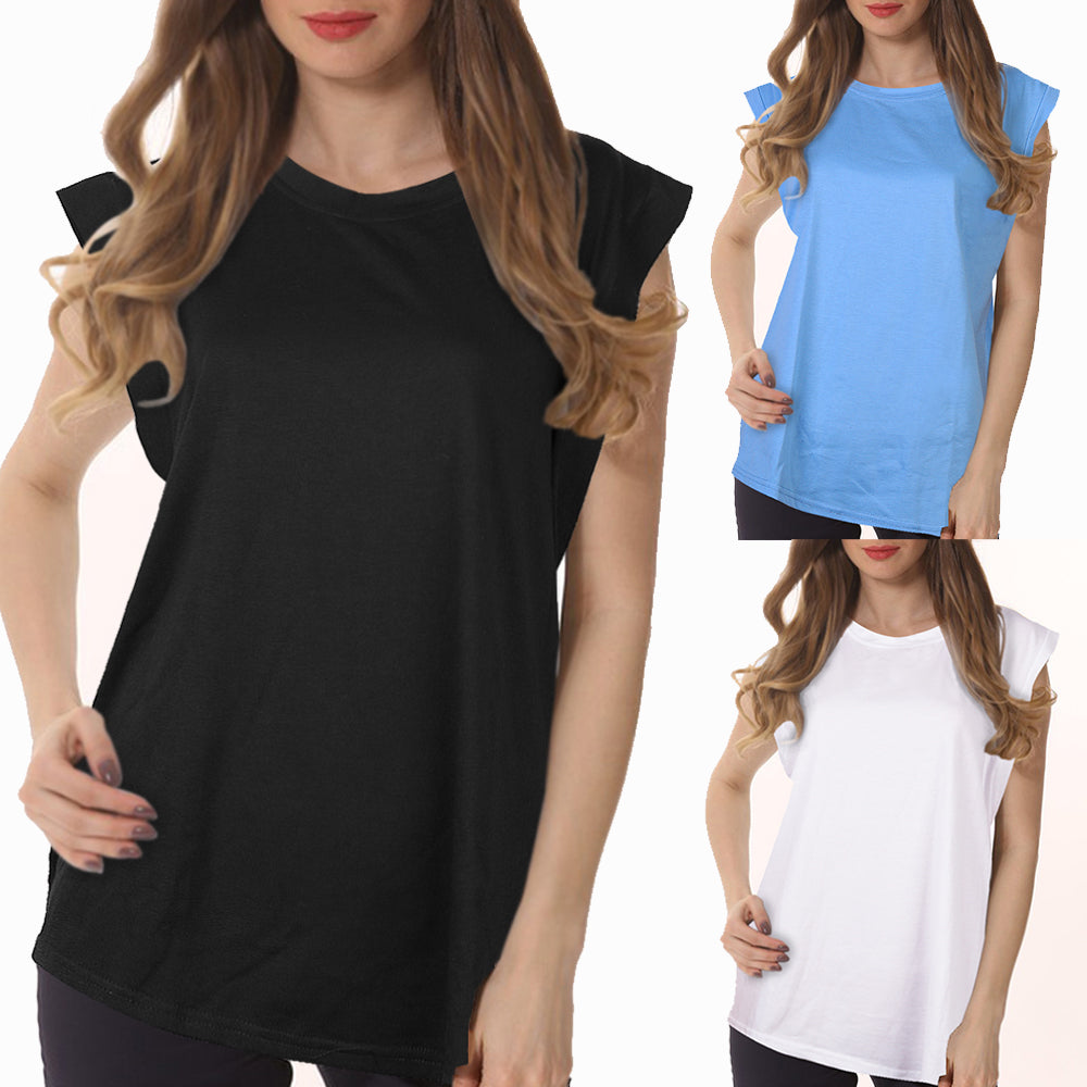 Ladies Crewneck Tank Tops Sleeveless Vests for Women Summer - Black Size L