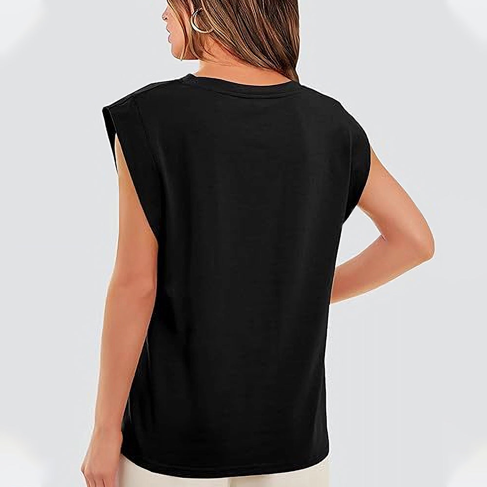 Ladies Crewneck Tank Tops Sleeveless Vests for Women Summer - Black Size L