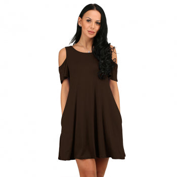 Women Summer Casual Spaghetti Strap Off Shoulder Ruffle Sleeves Shift Loose Mini Dress with Pockets